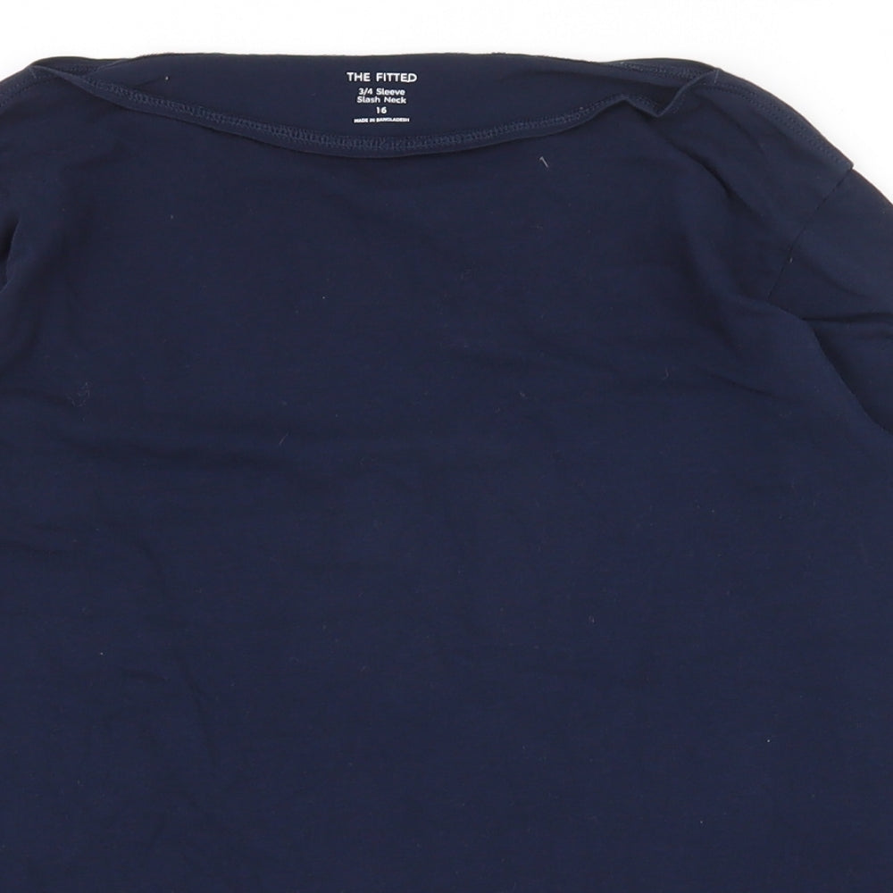 Marks and Spencer Womens Blue  Cotton Basic T-Shirt Size 16 Boat Neck