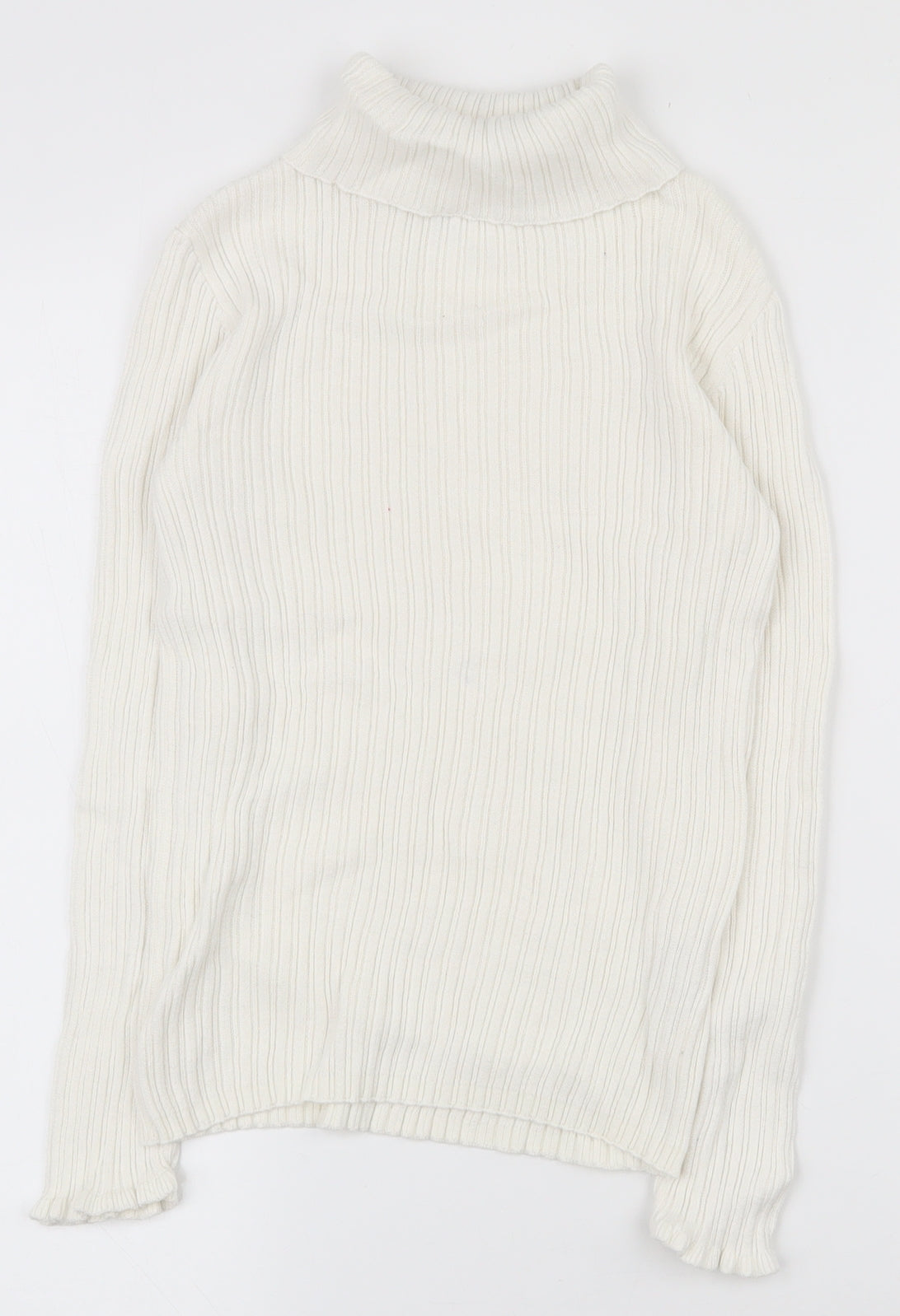 George Girls White  100% Cotton Basic T-Shirt Size 8-9 Years Roll Neck Pullover