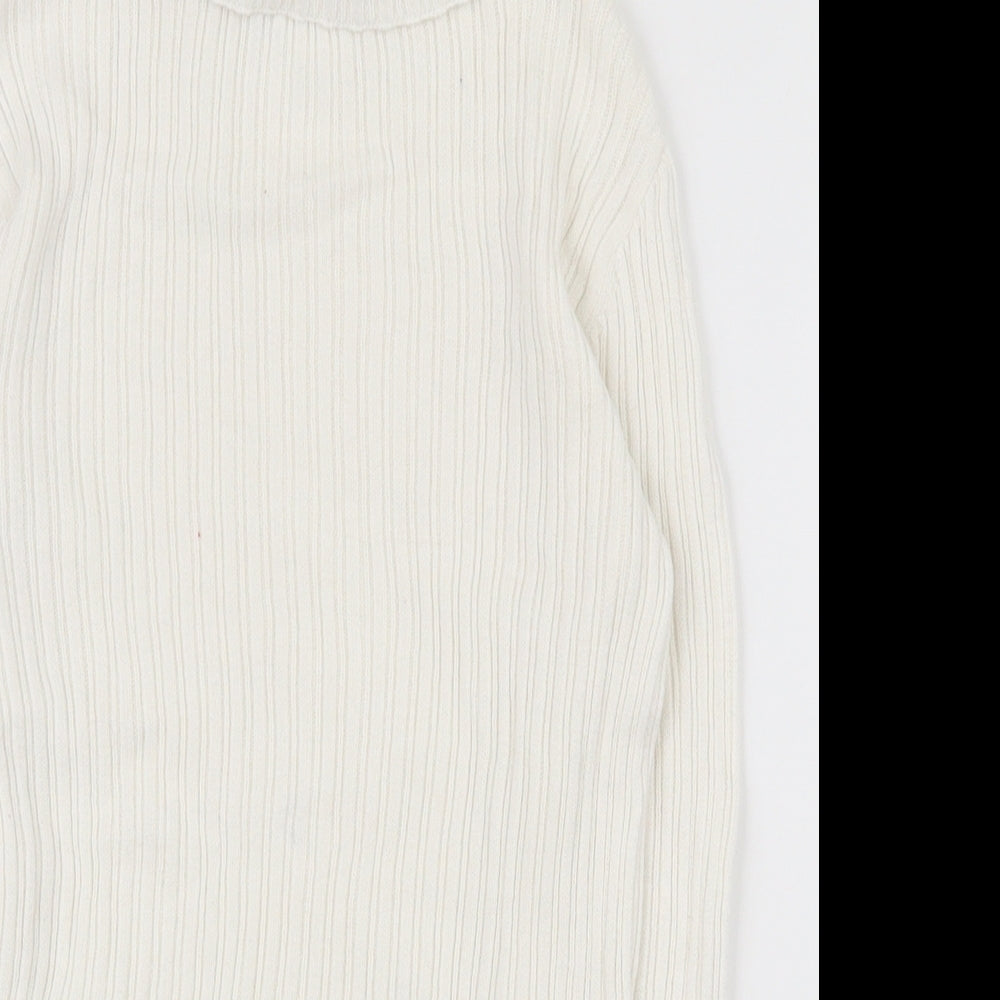 George Girls White  100% Cotton Basic T-Shirt Size 8-9 Years Roll Neck Pullover