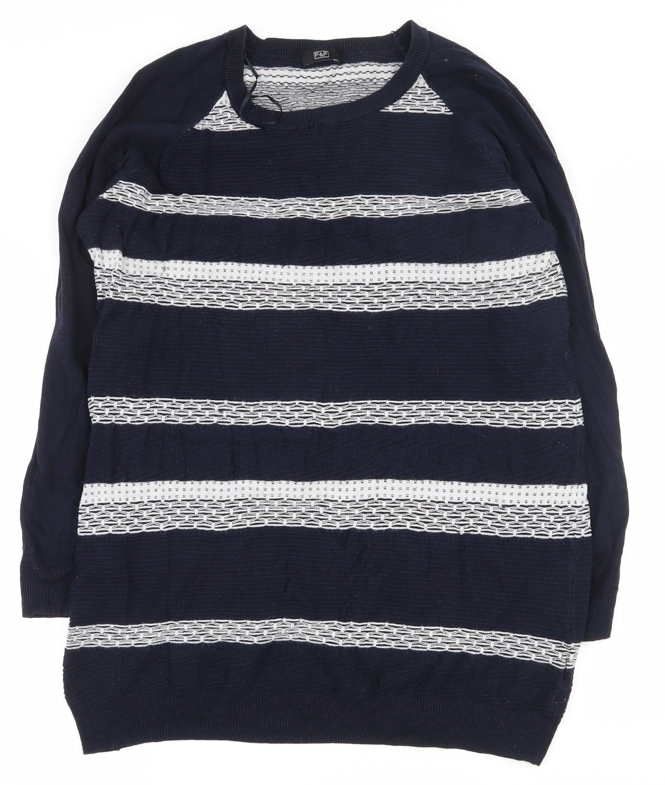 F&F Womens Blue Scoop Neck Striped Viscose Pullover Jumper Size 18