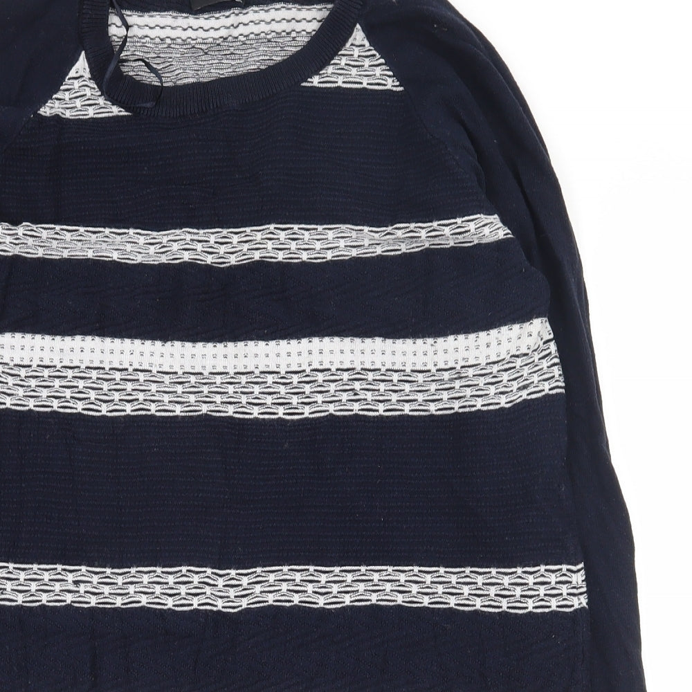 F&F Womens Blue Scoop Neck Striped Viscose Pullover Jumper Size 18