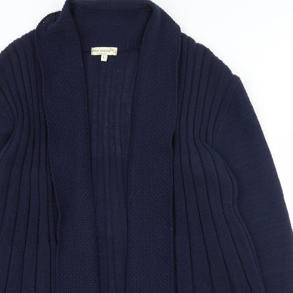 First Avenue Womens Blue Collared  Cotton Cardigan Jumper Size L