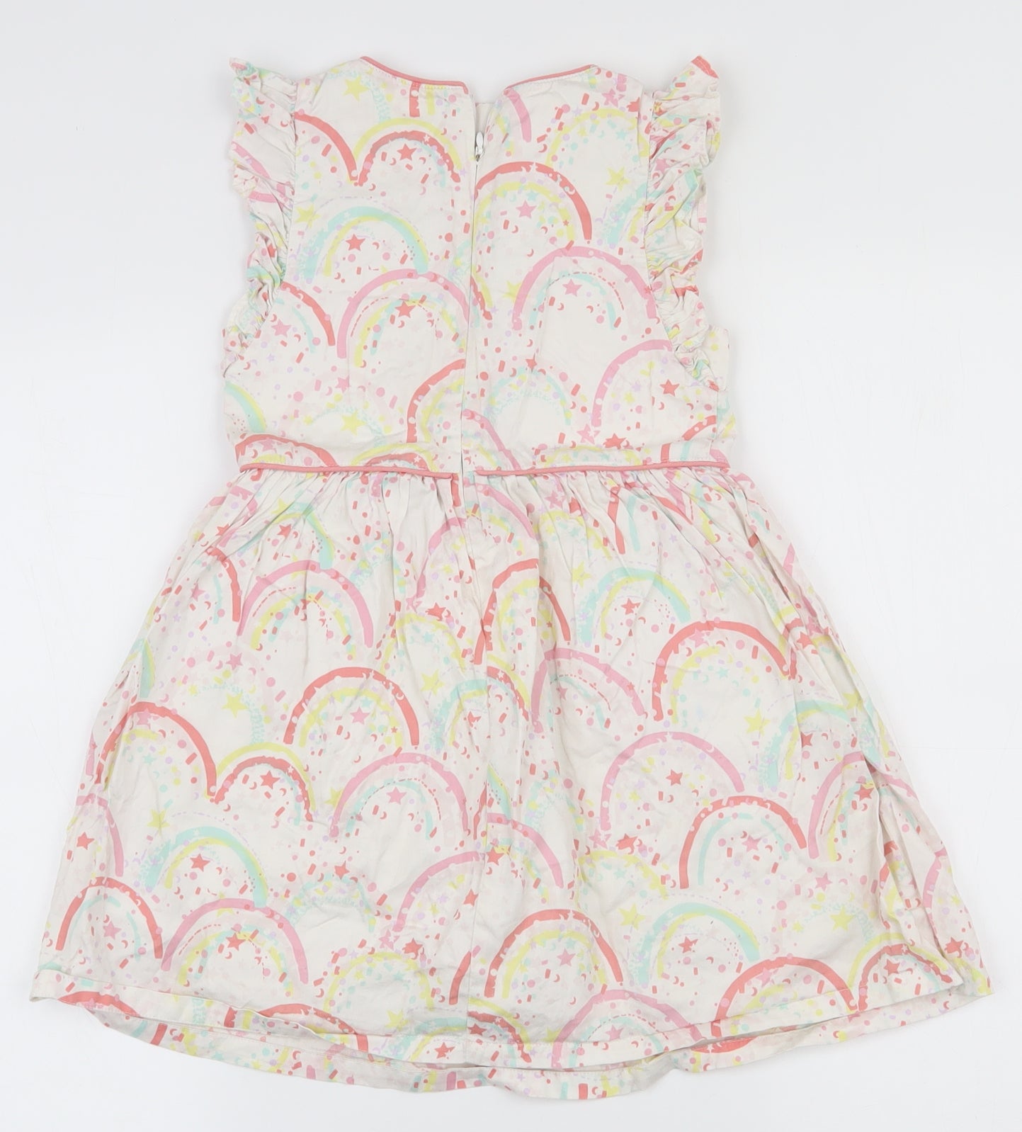 Marks and Spencer Girls Multicoloured  100% Cotton Fit & Flare  Size 6-7 Years  Round Neck Zip - Rainbow and star pattern