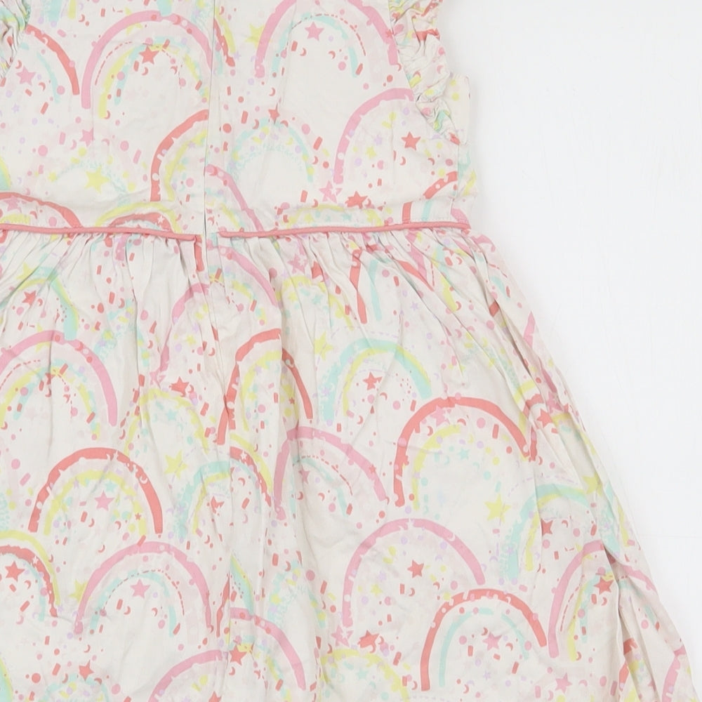 Marks and Spencer Girls Multicoloured  100% Cotton Fit & Flare  Size 6-7 Years  Round Neck Zip - Rainbow and star pattern