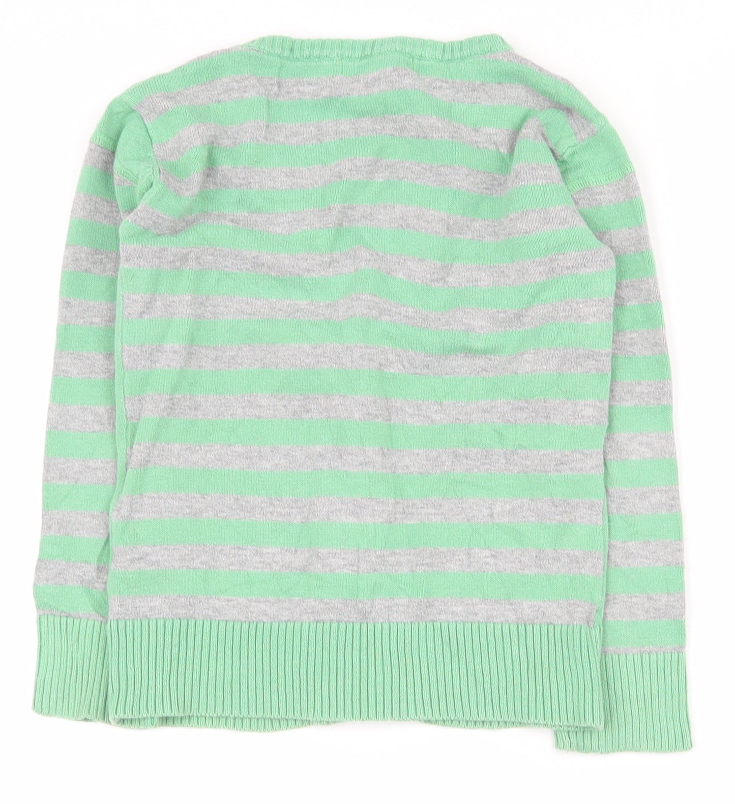 Indigo Girls Green V-Neck Striped 100% Cotton Cardigan Jumper Size 4-5 Years  Button