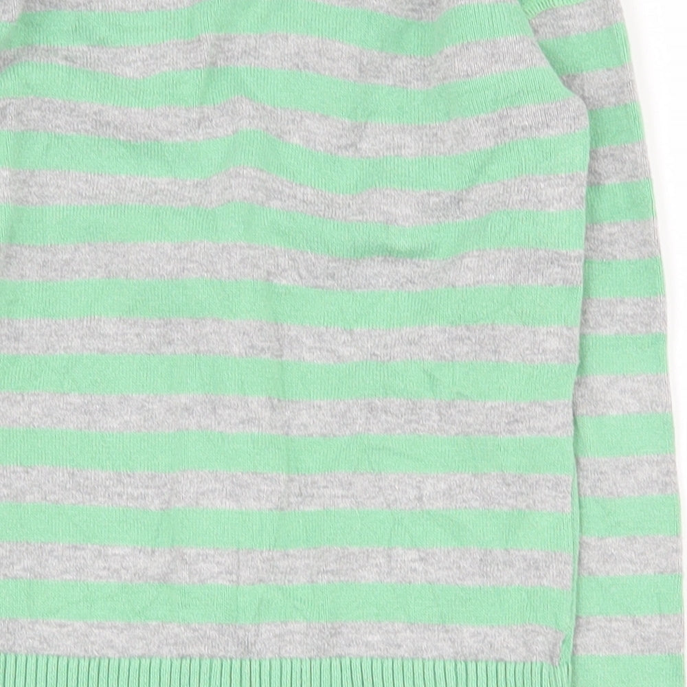 Indigo Girls Green V-Neck Striped 100% Cotton Cardigan Jumper Size 4-5 Years  Button