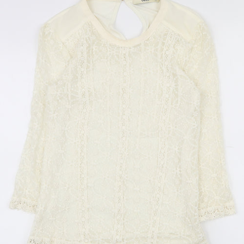 Oasis Womens Ivory Geometric Polyester Basic T-Shirt Size XS Round Neck