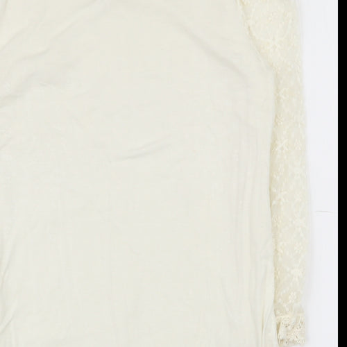 Oasis Womens Ivory Geometric Polyester Basic T-Shirt Size XS Round Neck
