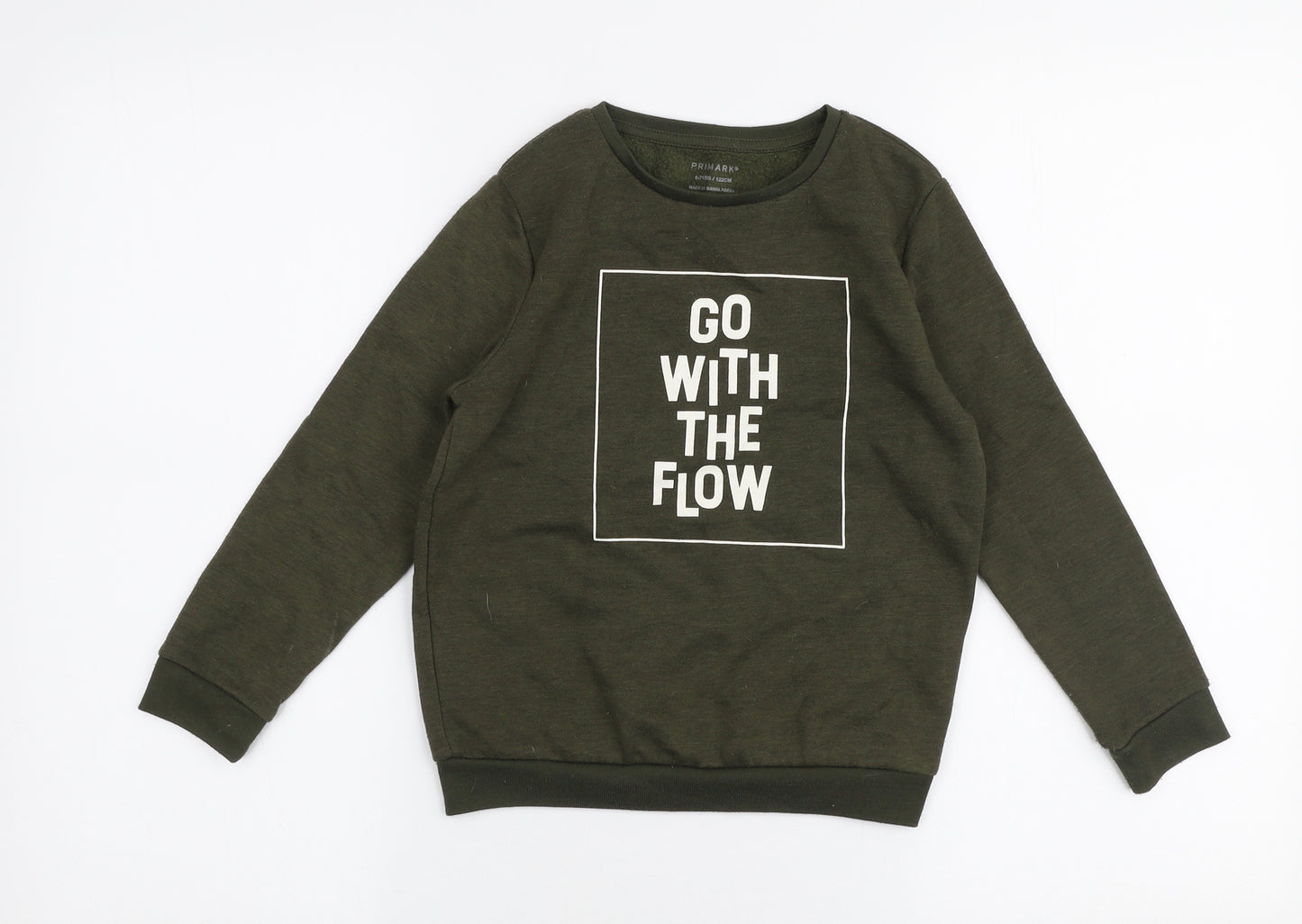 Primark Boys Green  Polyester Pullover Sweatshirt Size 6-7 Years  Pullover - Go with the flow