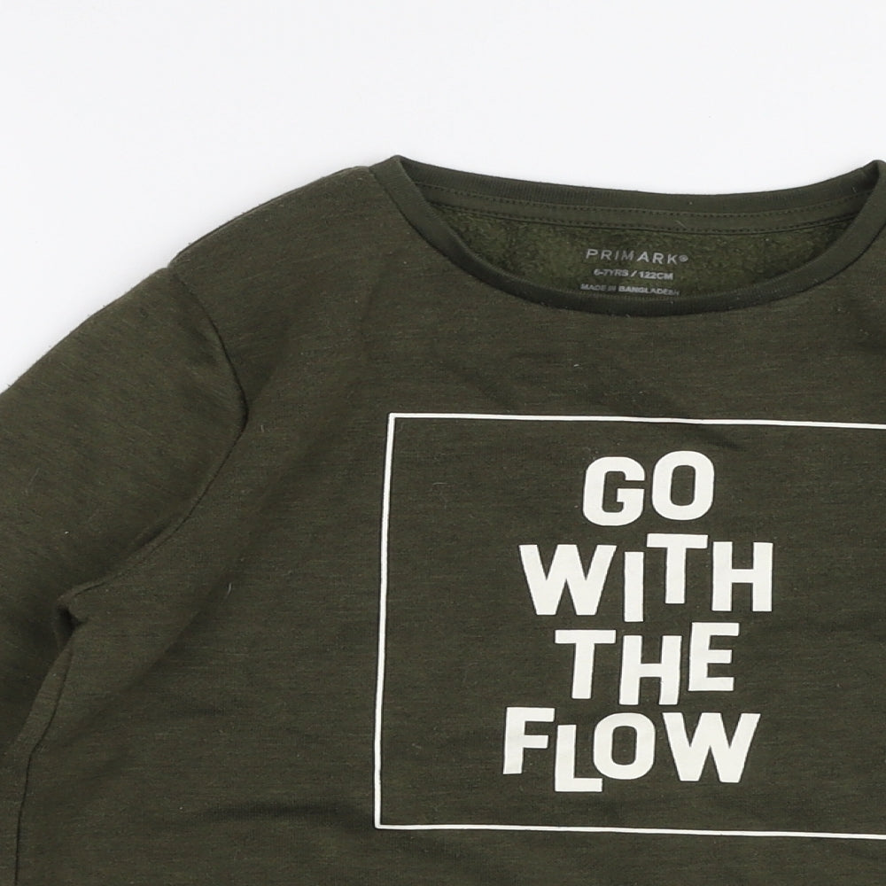 Primark Boys Green  Polyester Pullover Sweatshirt Size 6-7 Years  Pullover - Go with the flow