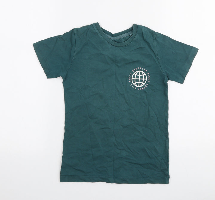 TU Boys Green 100% Cotton Jersey T-Shirt Size 6 Years Round Neck Pullover - Brooklyn