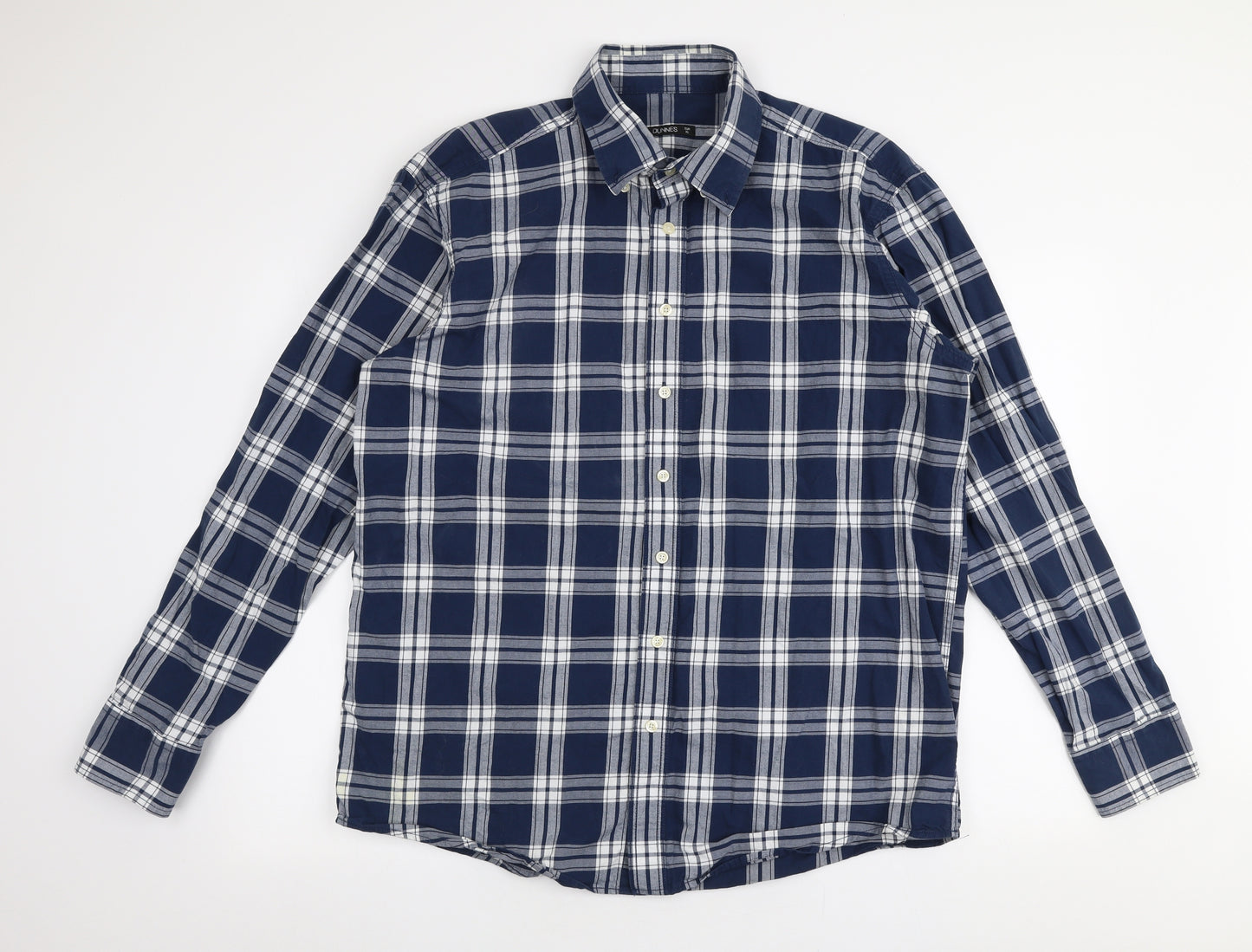 Dunnes Stores Mens Blue Plaid Cotton  Button-Up Size XL Collared Button