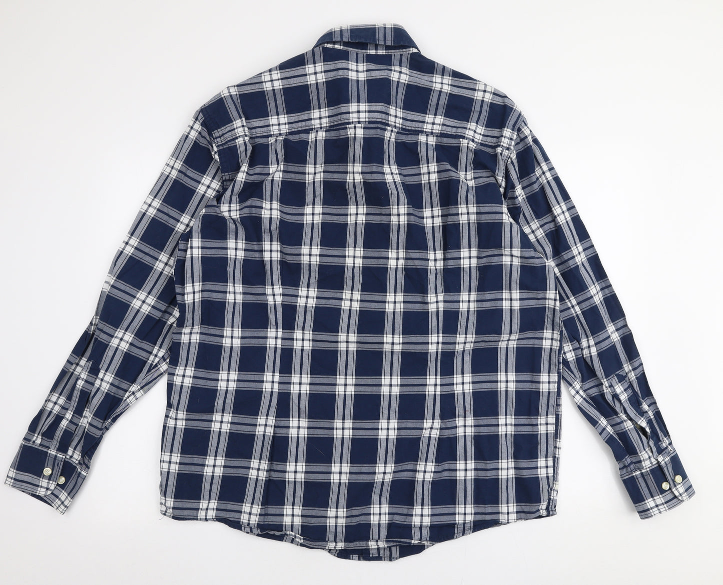 Dunnes Stores Mens Blue Plaid Cotton  Button-Up Size XL Collared Button