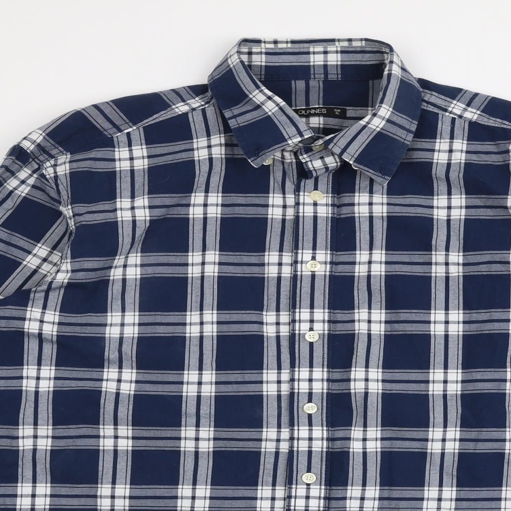 Dunnes Stores Mens Blue Plaid Cotton  Button-Up Size XL Collared Button