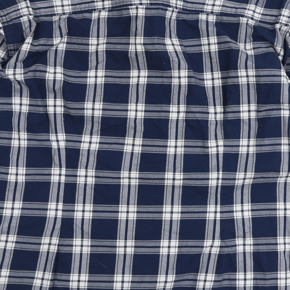 Dunnes Stores Mens Blue Plaid Cotton  Button-Up Size XL Collared Button