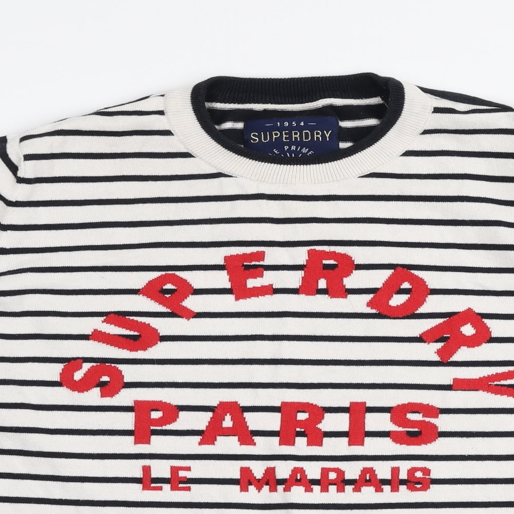 Superdry Womens Multicoloured Round Neck Striped 100% Cotton Pullover Jumper Size M