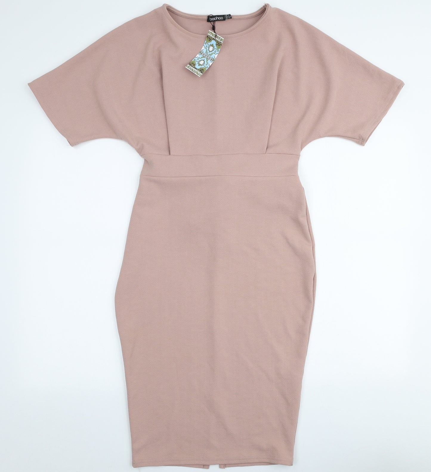 Boohoo Womens Pink  Polyester Pencil Dress  Size 14  Round Neck Pullover