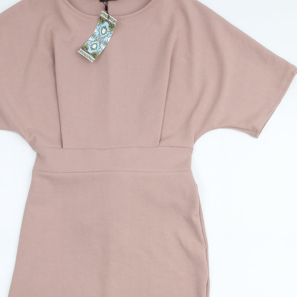 Boohoo Womens Pink  Polyester Pencil Dress  Size 14  Round Neck Pullover