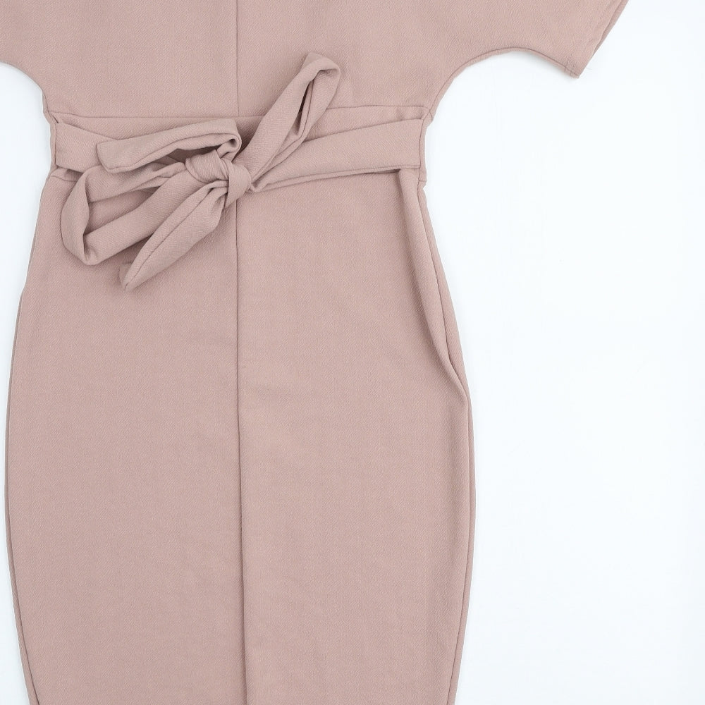 Boohoo Womens Pink  Polyester Pencil Dress  Size 14  Round Neck Pullover