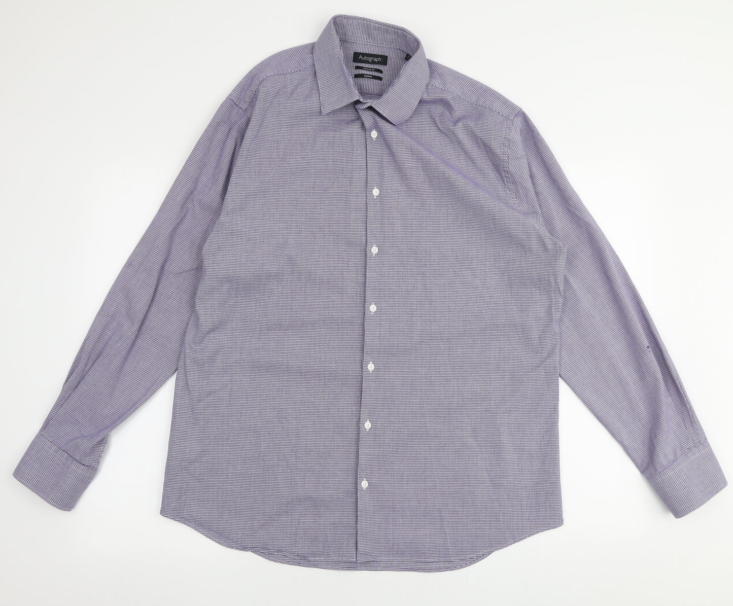 Autograph Mens Blue  Cotton  Dress Shirt Size 16.5 Collared Button