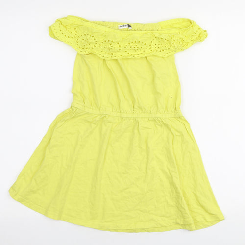 Pep & Co Girls Yellow  100% Cotton Skater Dress  Size 10-11 Years  Off the Shoulder Pullover