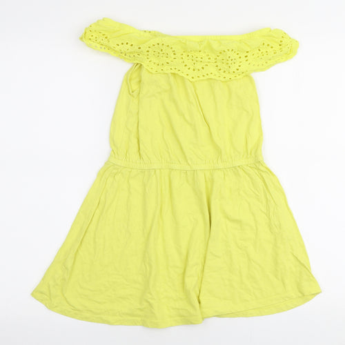 Pep & Co Girls Yellow  100% Cotton Skater Dress  Size 10-11 Years  Off the Shoulder Pullover