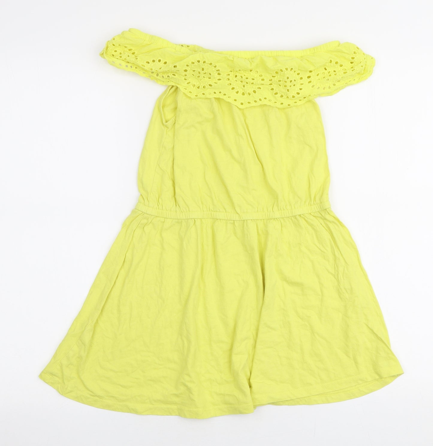 Pep & Co Girls Yellow  100% Cotton Skater Dress  Size 10-11 Years  Off the Shoulder Pullover