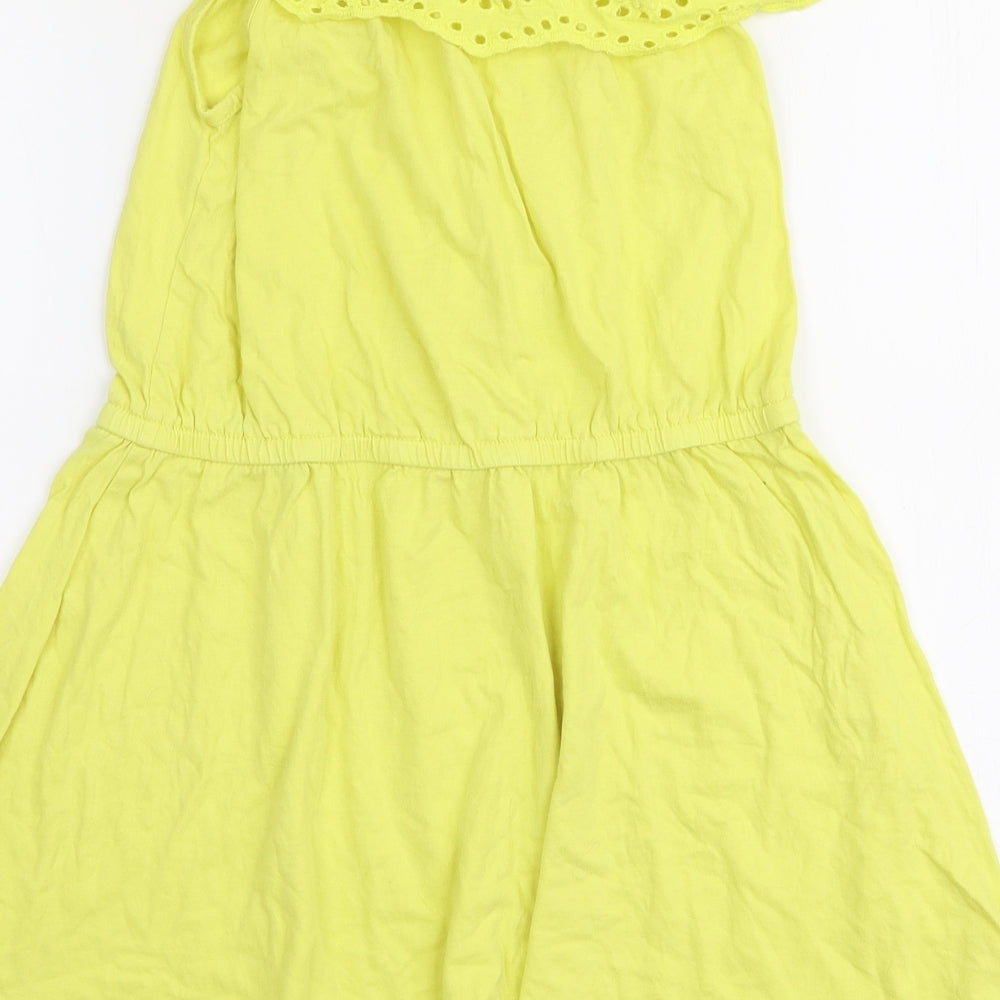 Pep & Co Girls Yellow  100% Cotton Skater Dress  Size 10-11 Years  Off the Shoulder Pullover