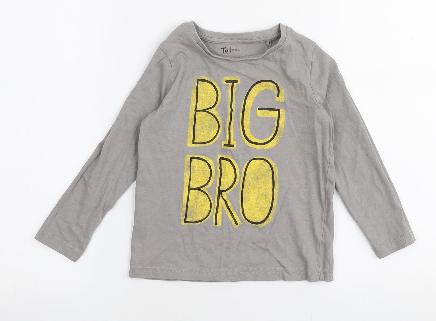 TU Boys Grey  100% Cotton Jersey T-Shirt Size 2-3 Years Round Neck Pullover - Big bro