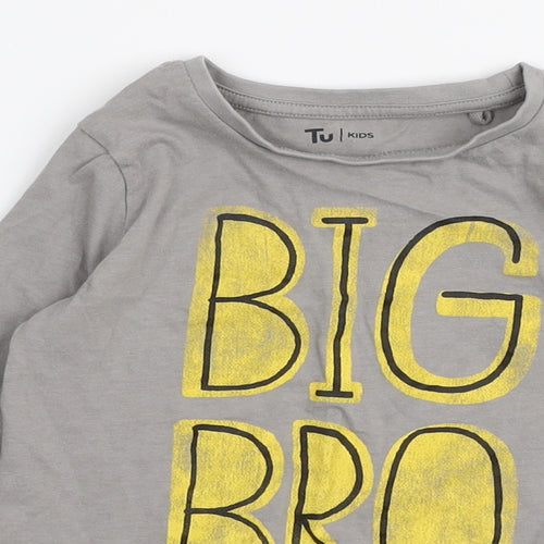 TU Boys Grey  100% Cotton Jersey T-Shirt Size 2-3 Years Round Neck Pullover - Big bro