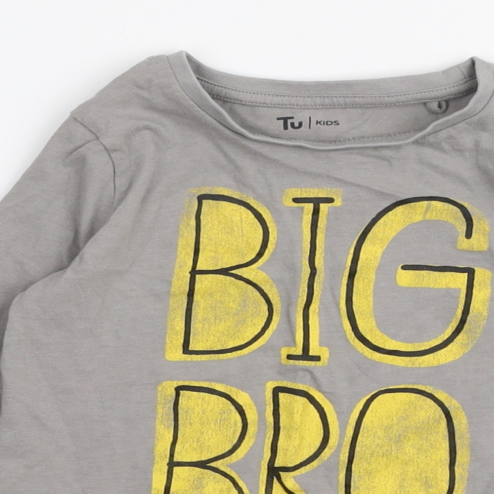 TU Boys Grey  100% Cotton Jersey T-Shirt Size 2-3 Years Round Neck Pullover - Big bro