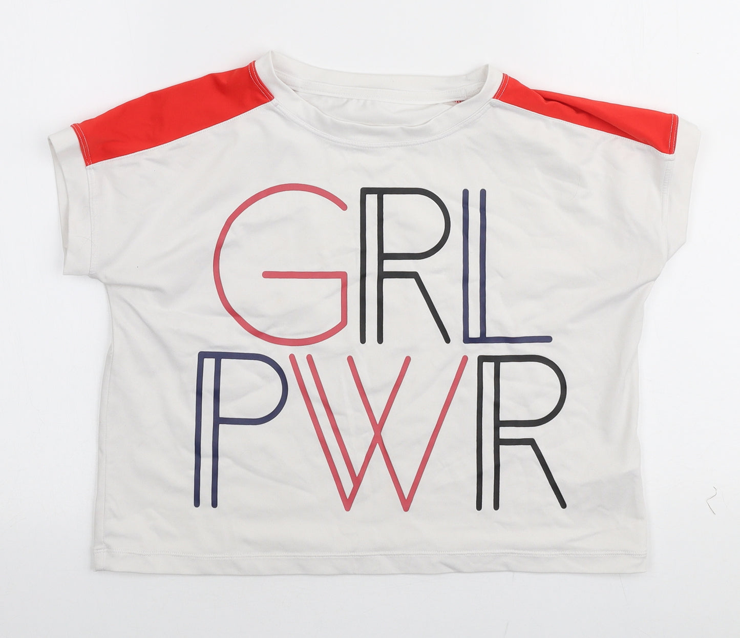 Matalan Girls Multicoloured  Polyester Cropped T-Shirt Size 11 Years Round Neck Pullover - Girl power