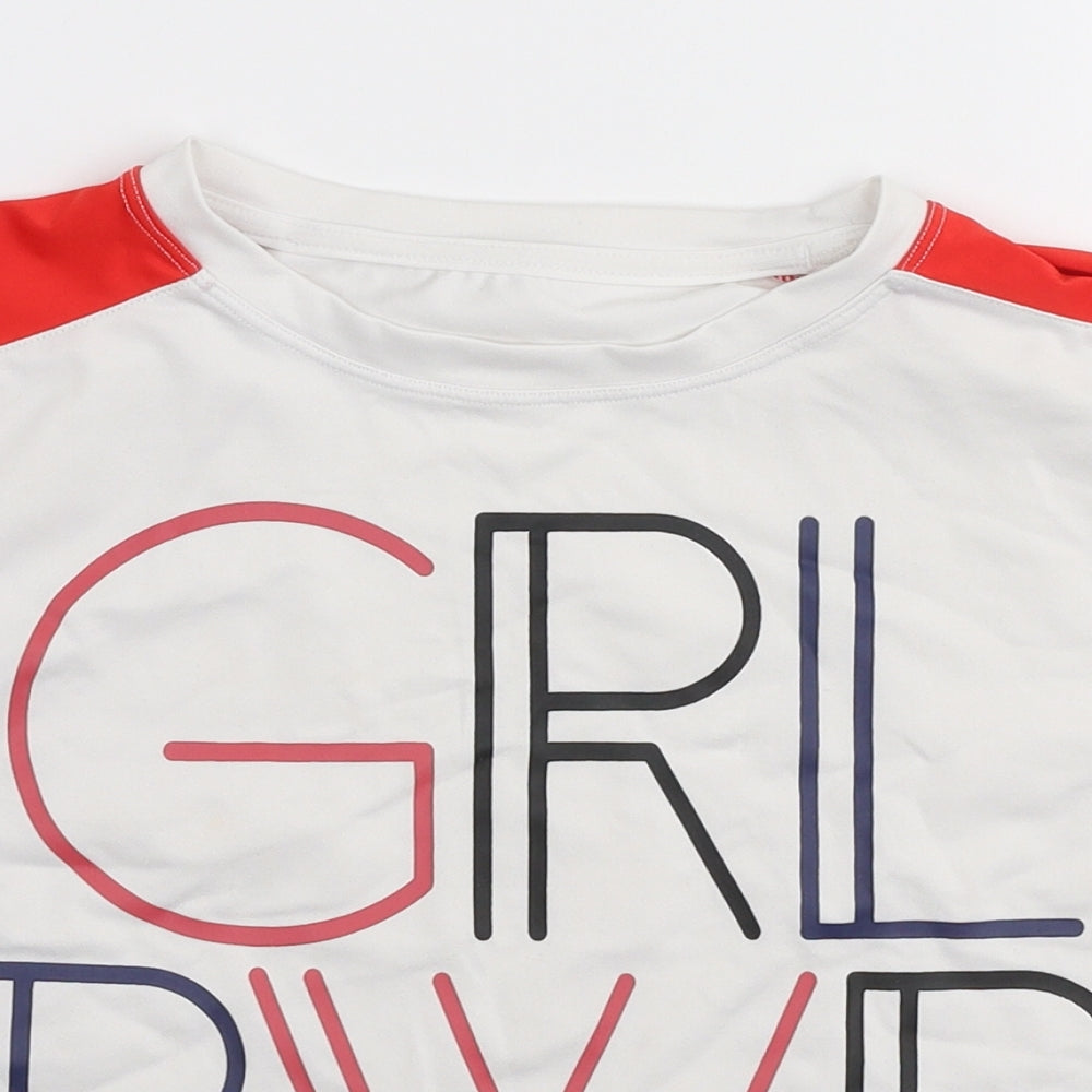 Matalan Girls Multicoloured  Polyester Cropped T-Shirt Size 11 Years Round Neck Pullover - Girl power