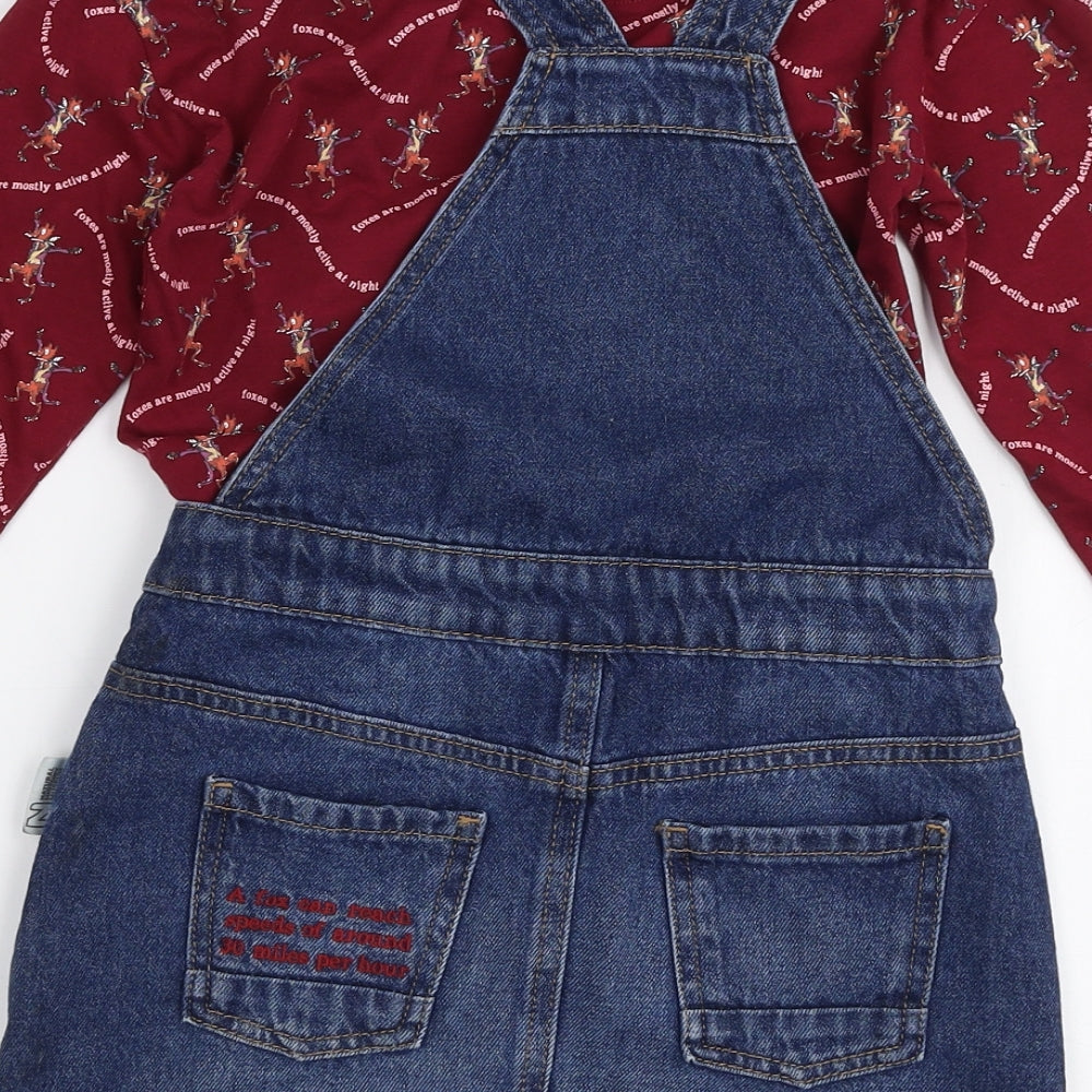 Marks and Spencer Girls Multicoloured  100% Cotton Pinafore/Dungaree Dress  Size 5-6 Years  High Neck Pullover - Roald dahl Mr fox