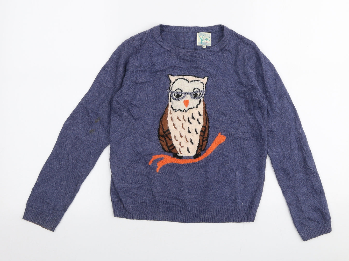 Yumi Girls Blue Round Neck  Angora Pullover Jumper Size 11-12 Years  Pullover - Owl