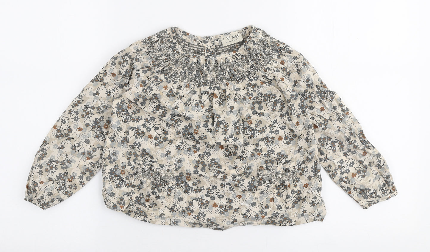 NEXT Girls Multicoloured Floral 100% Cotton Basic Blouse Size 4-5 Years Round Neck Button