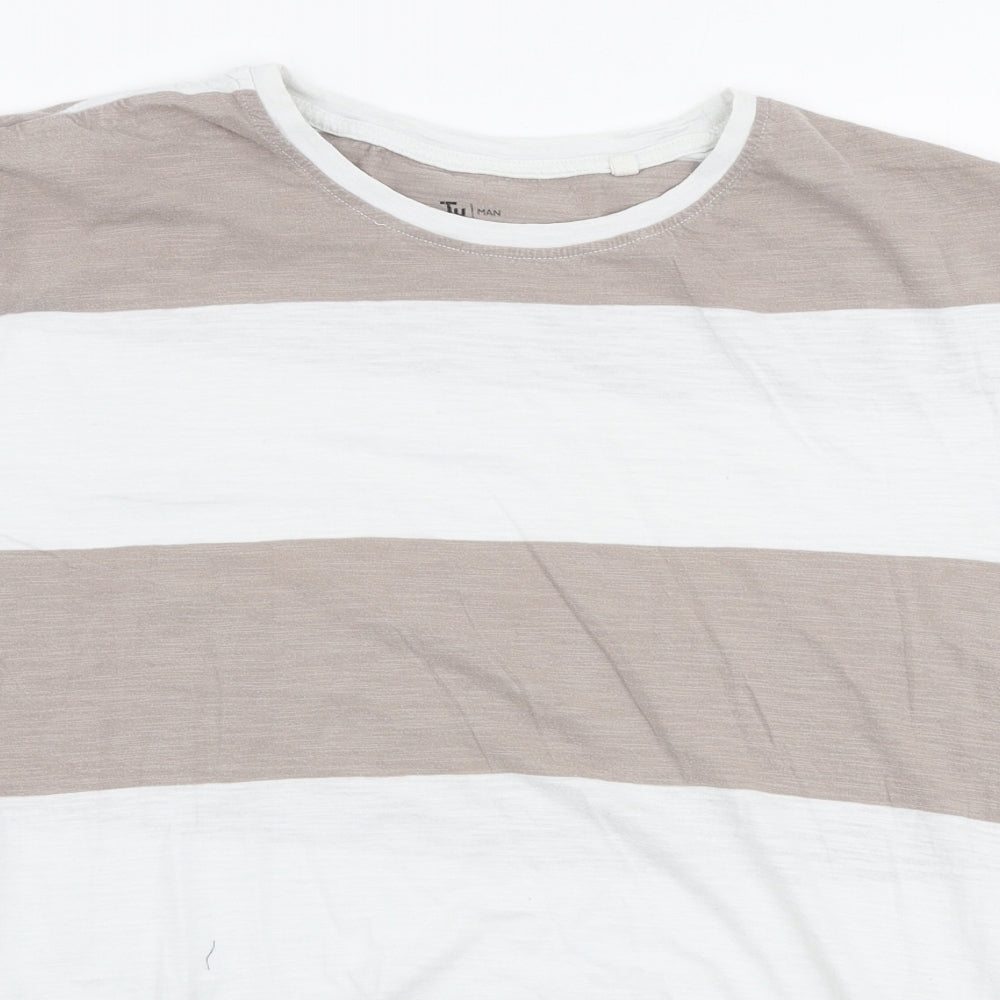 TU Mens Multicoloured Striped Cotton  T-Shirt Size XL Round Neck