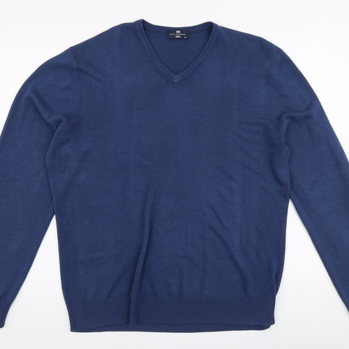 Blue Harbour Mens Blue V-Neck  Acrylic Pullover Jumper Size XL