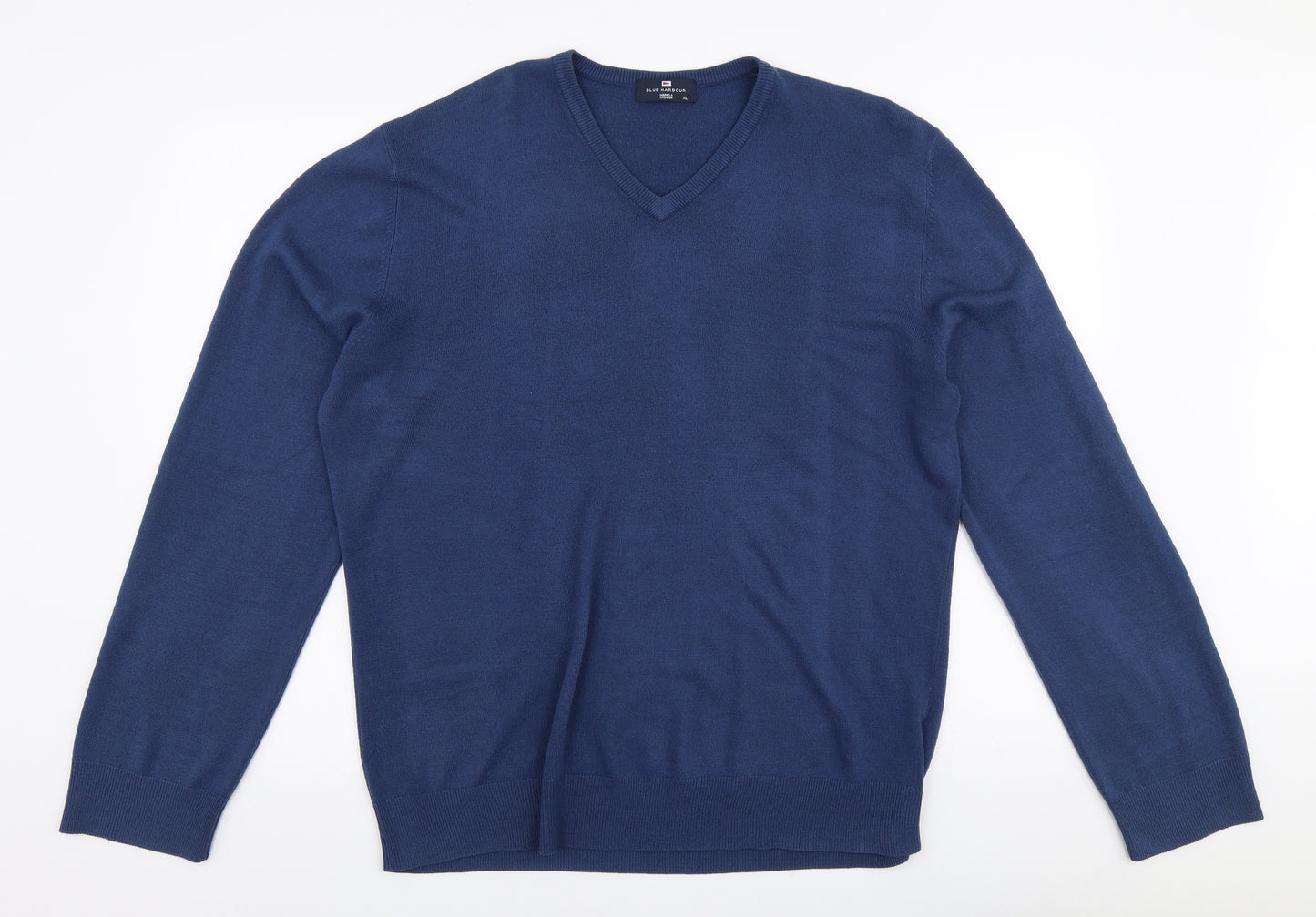 Blue Harbour Mens Blue V-Neck  Acrylic Pullover Jumper Size XL