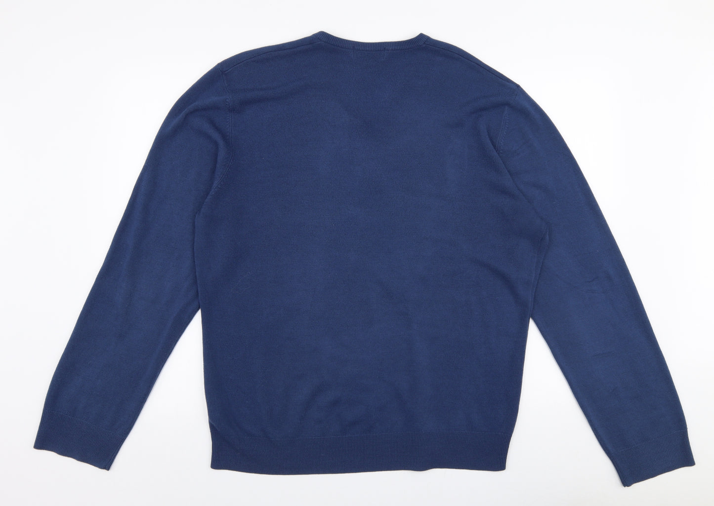 Blue Harbour Mens Blue V-Neck  Acrylic Pullover Jumper Size XL