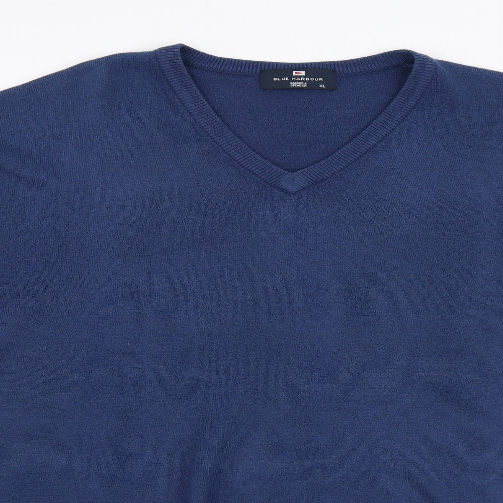 Blue Harbour Mens Blue V-Neck  Acrylic Pullover Jumper Size XL
