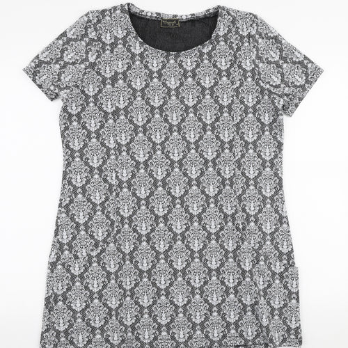 Originals Womens Grey Floral Polyester Basic Blouse Size 14 Round Neck