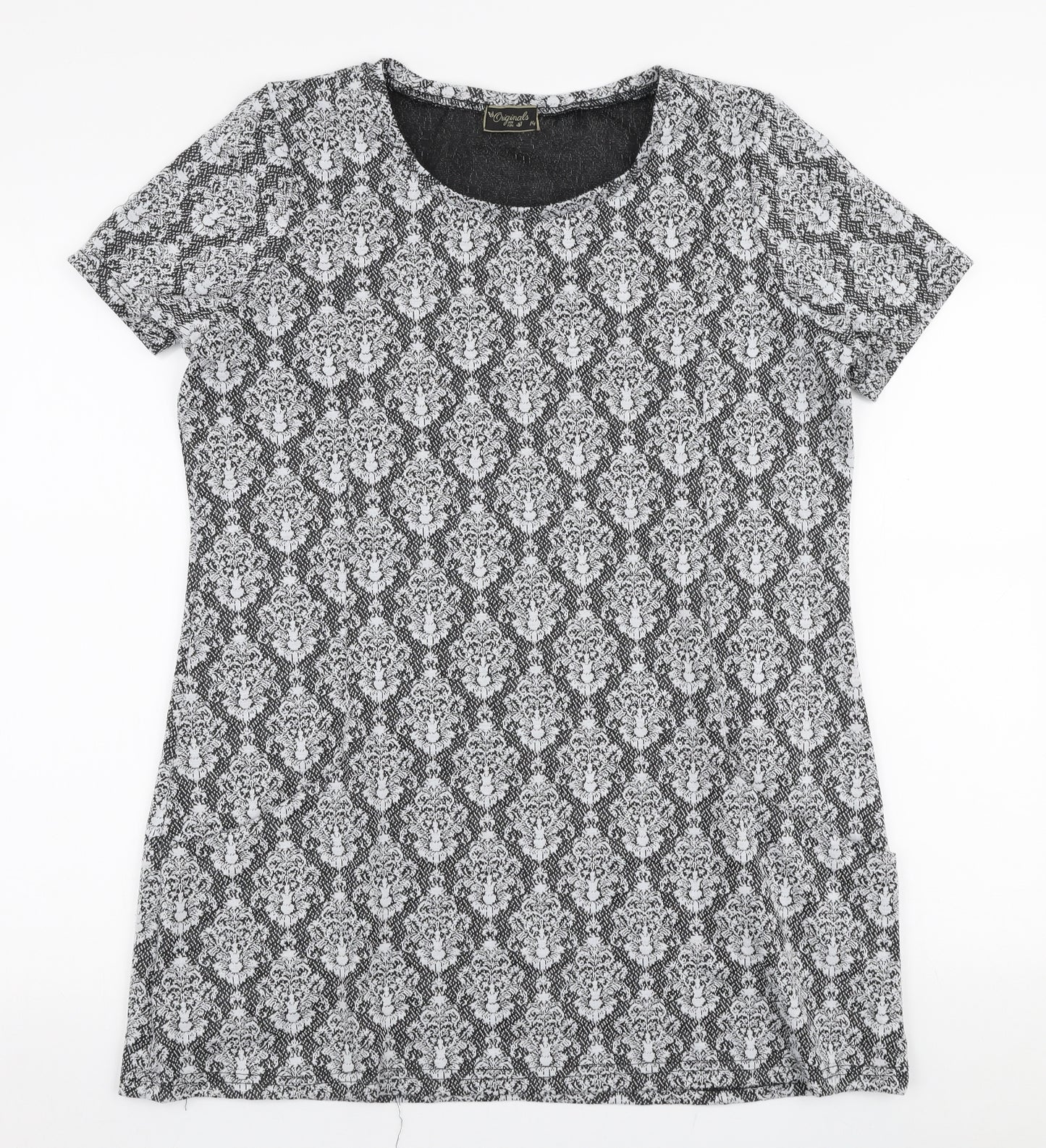 Originals Womens Grey Floral Polyester Basic Blouse Size 14 Round Neck