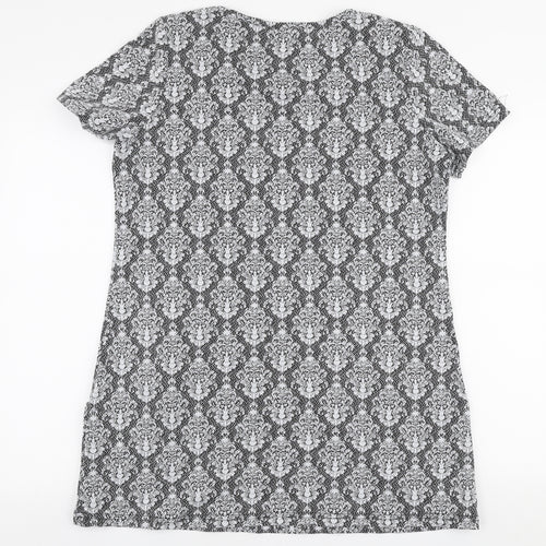 Originals Womens Grey Floral Polyester Basic Blouse Size 14 Round Neck