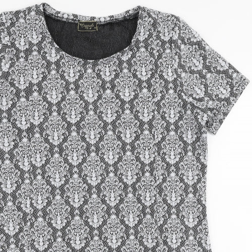 Originals Womens Grey Floral Polyester Basic Blouse Size 14 Round Neck