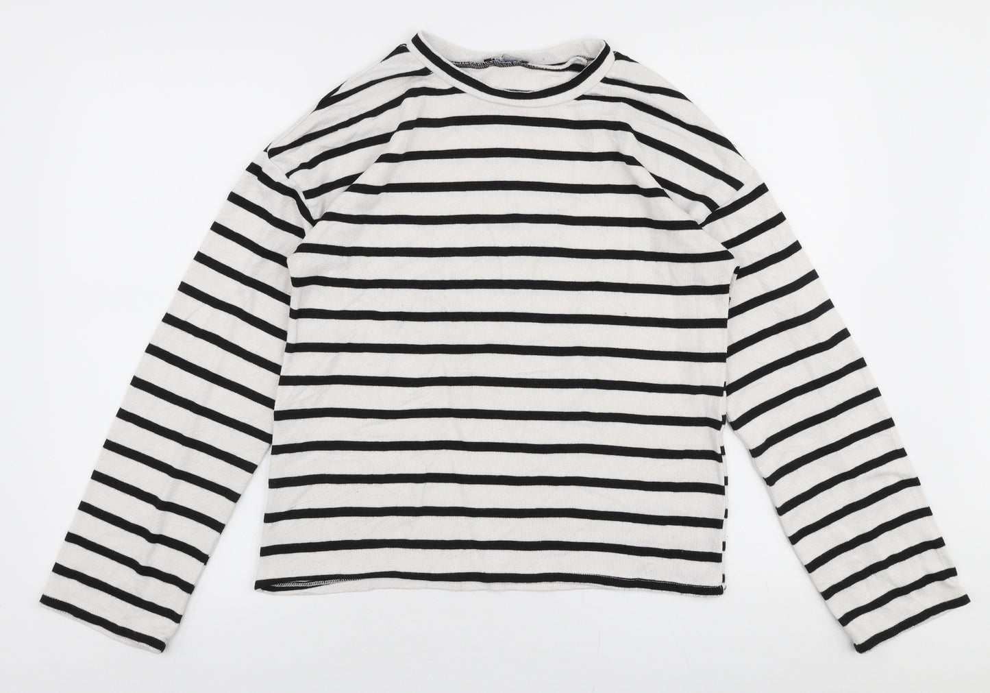 Zara Womens White Round Neck Striped Polyester Pullover Jumper Size M