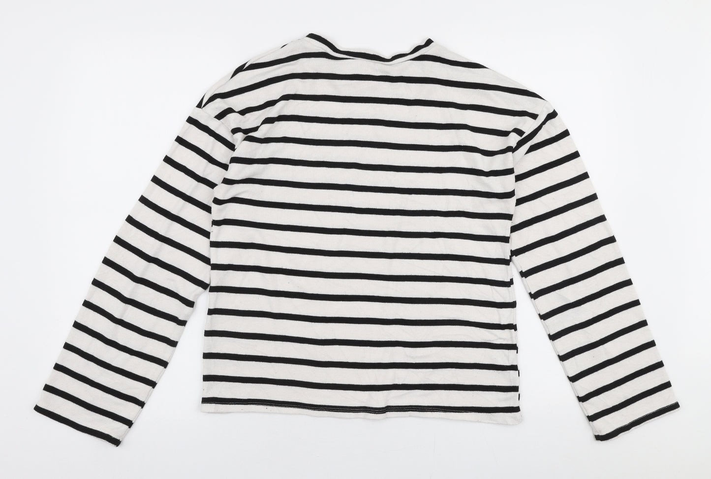 Zara Womens White Round Neck Striped Polyester Pullover Jumper Size M