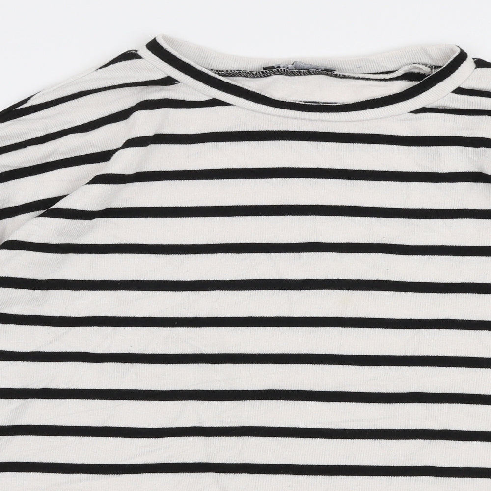 Zara Womens White Round Neck Striped Polyester Pullover Jumper Size M