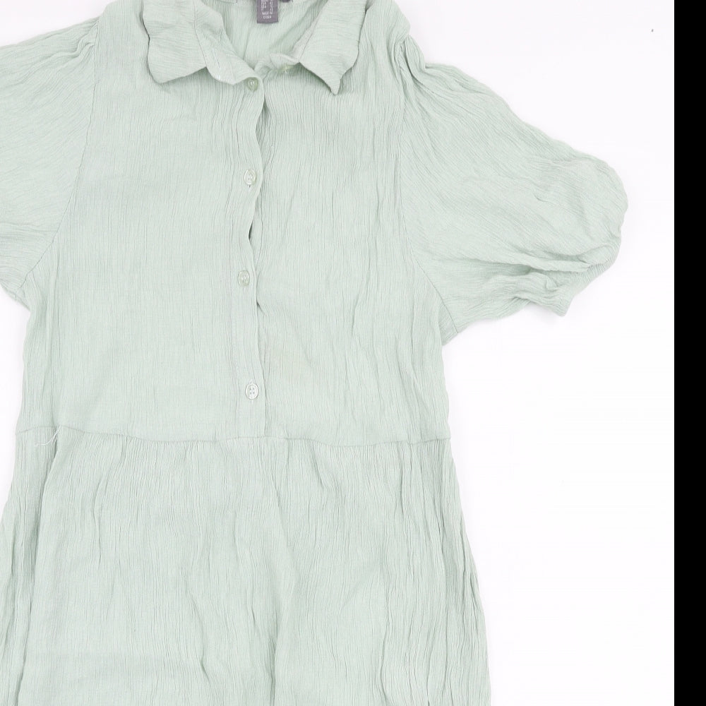 Primark Womens Green  Viscose Trapeze & Swing  Size 14  Collared Button - Smock dress