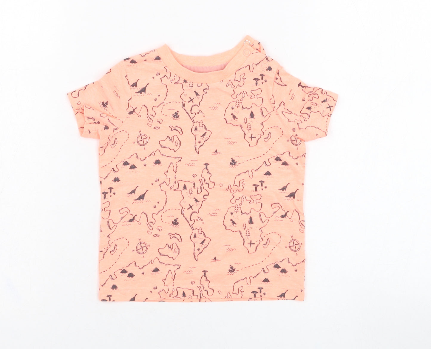 F&F Boys Pink  Cotton Basic T-Shirt Size 9-12 Months Off the Shoulder Pullover - Map